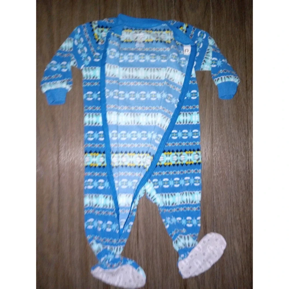 Carter's Unisex 12M Blue Patterned Fleece Zipper Long Sleeves Footie Pajama